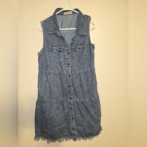 Luvamia Blue Denim Midi Dress - Sleeveless Button-Front